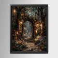 Enchanted Fairy Portal Forest Print, Mystical Lanterns Woodland Painting, Vintage Fantasy Firefly Wall Art