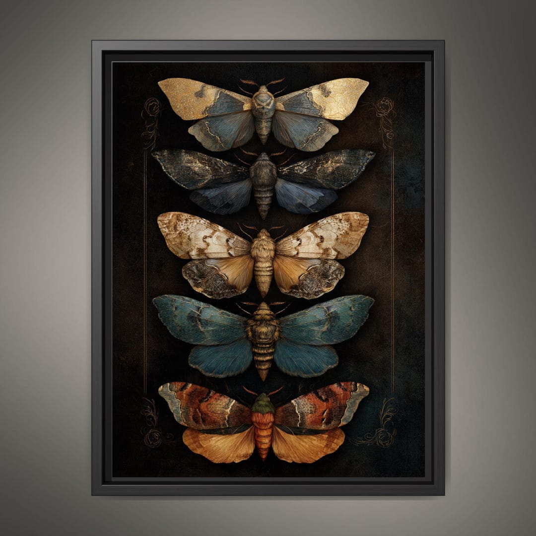 Vintage Moth Illustration Wall Art Print, Insect Curiosity Cabinet ...