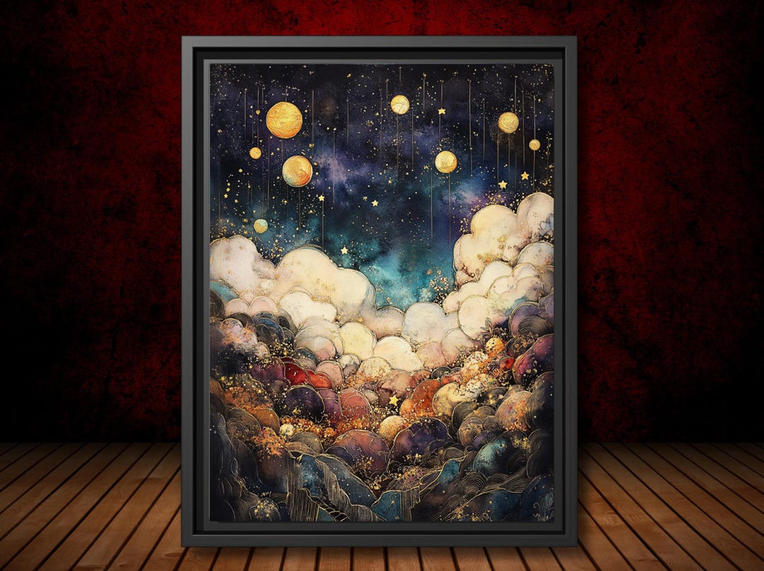 Magical Celestial Night Sky Art Print With Planets Stars and Dreamy ...