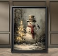 Vintage Snowman with Raven Art Print Christmas Holiday Wall Art, Vintage Style Festive Decor, Moody Snowy Day Gothic Victorian Xmas Painting