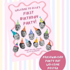 Personalisiertes Geburtstagsposter mit Partyhütchen – Individuelle Fotocollage für Kinder