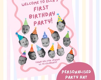 Personalized Birthday Poster with Party Hats – Custom Photo Collage for Kids