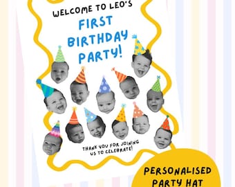Personalized Birthday Poster with Party Hats – Custom Photo Collage for Kids