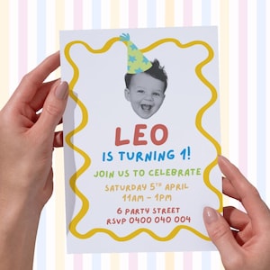 Faire-part d'anniversaire numérique personnalisé avec chapeau de fête - Faire-part photo personnalisé pour enfants