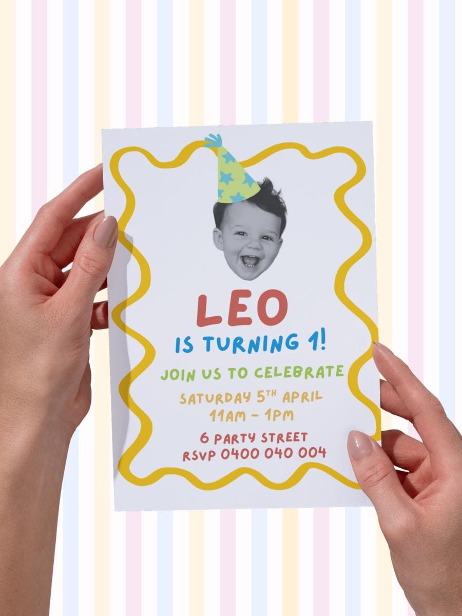 Personalized Digital Birthday Invitation with Party Hat – Custom Photo Invite for Kids