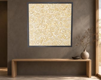 White Rose 3D Relief Painting, Original Handmade Floral Oil Artwork, Framed Textured Art