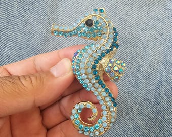 Blue Seahorse Brooch, Ocean Themed Jewelry Supply, Beach Pin for DIY Crafts, Projects & Gifts
