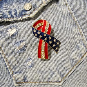 Broche de cinta con la bandera estadounidense: broche patriótico con diamantes de imitación, accesorios DIY