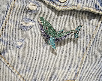 Sparkling Rhinestone Whale Brooch, Nautical Ocean Animal Pin, Ocean DIY Craft Supplies