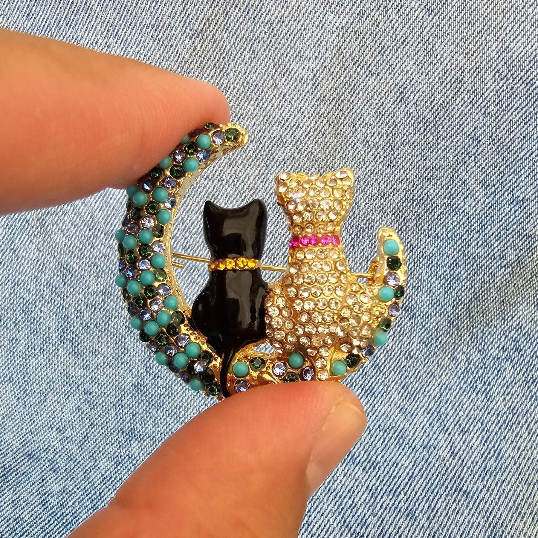 猫の月ブローチ、ラインストーン合金ピン、DIYジュエリー用品、天空の 