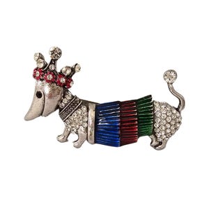 Crowned Dachshund Brooch – Cute Dog Pin for DIY Crafts, Jackets, Gifts – Colorful Rhinestone Animal Jewelry for Pet Lovers & Fashion