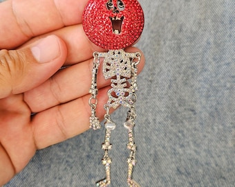 Broche de abóbora esqueleto com strass, alfinete para fantasia de Halloween, material para artesanato de bijuteria DIY.