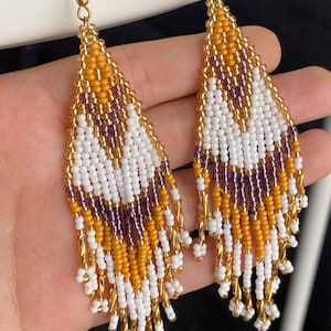 Mayan Beaded Earrings | Mexican Huichol Earrings | Unique Rainbow Earrings | Long Fringe Earrings | Seed Bead Earrings | Boho Beads