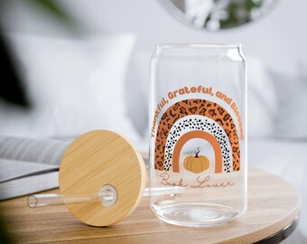 Autumn Rainbow Sipper Glass | Pumpkin & Animal Print, Bamboo Lid