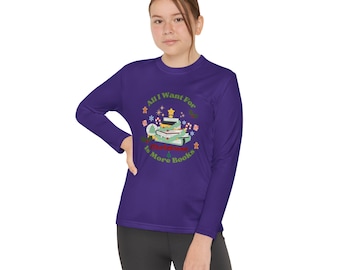 Vintage Christmas Books Youth Long Sleeve Tee, Holiday Reading
