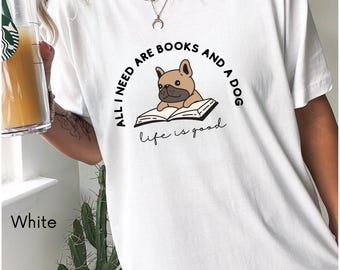 Dog & Books T-Shirt | Cute Bookworm, Pet Lover Apparel
