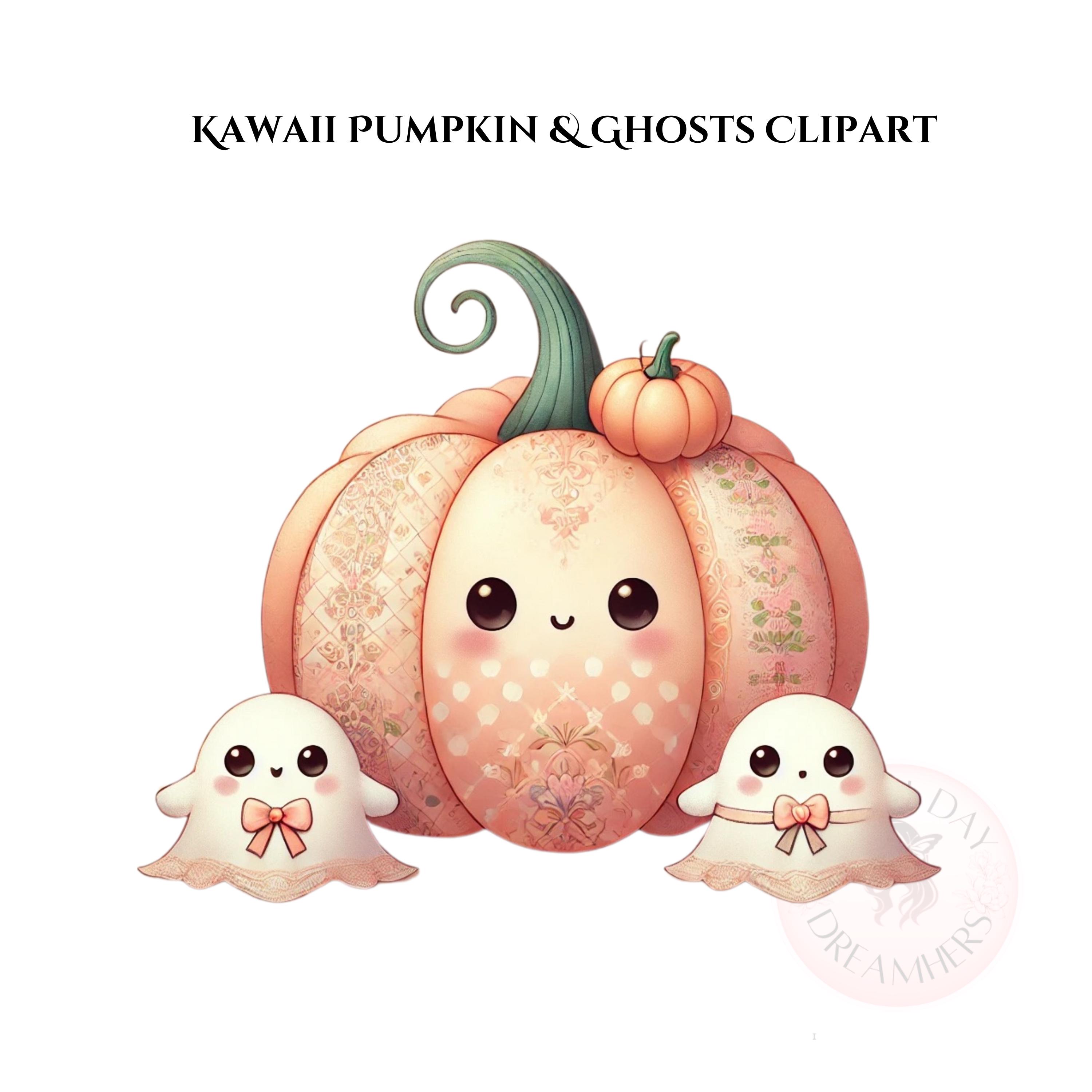 Kawaii Kürbis & Geister Clipart | Digitaler Download | Herbst-Halloween-Dekor | 300 dpi