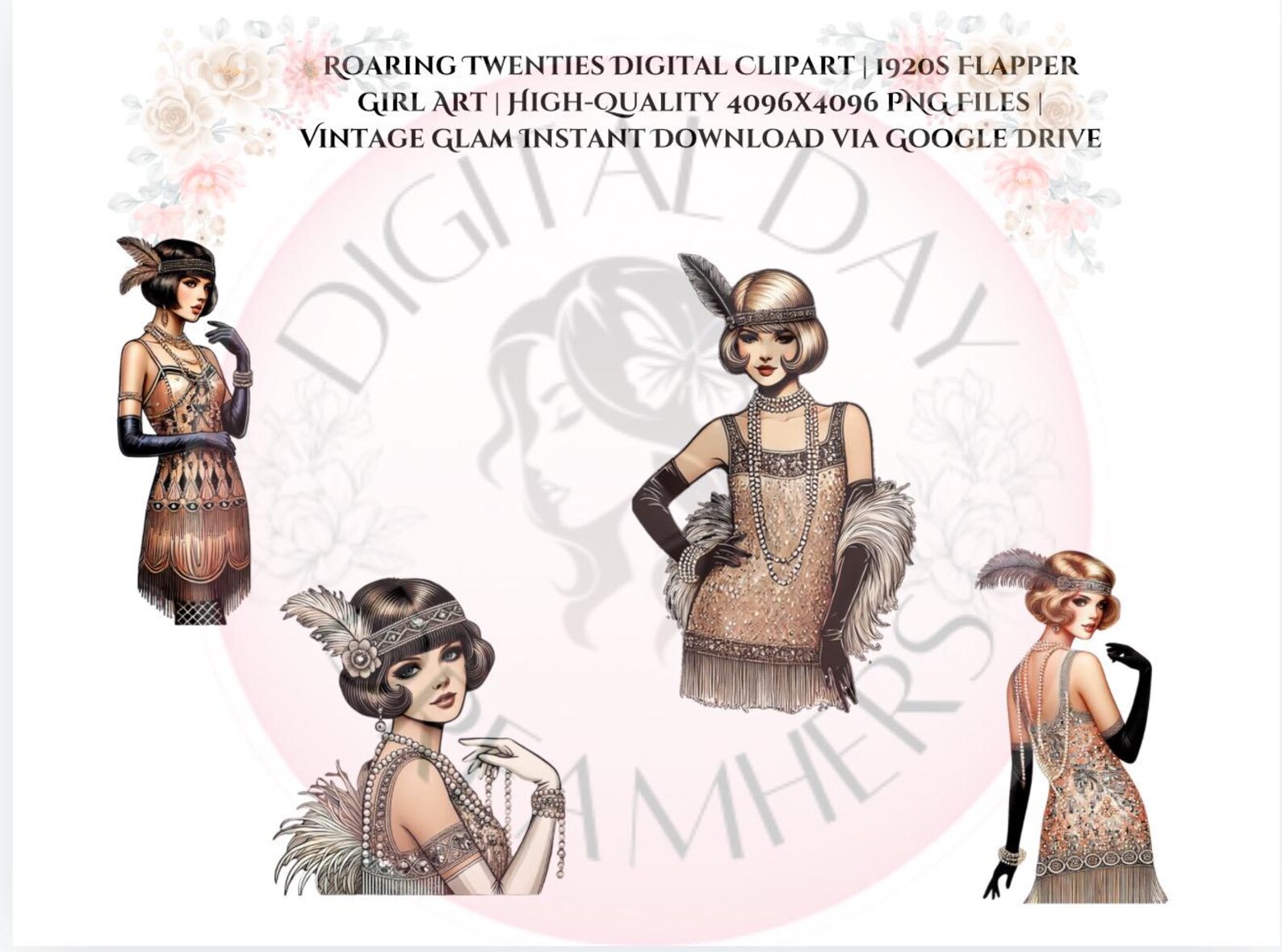 Roaring Twenties Digital Clipart | 1920s Flapper Girl Art | High ...
