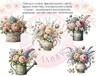 Vintage Blumenschmuck | hochauflösende PNG | Aquarell Blumen Clipart | Transparenter Hintergrund | 4096x4096 | 300 DPI |
