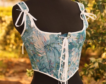 Renaissance Medieval Milkmaid Corset, Ren Faire Bustier Corset Top, Floral Overbust Plus Size Corset, Vintage Cottagecore Corset for Womens