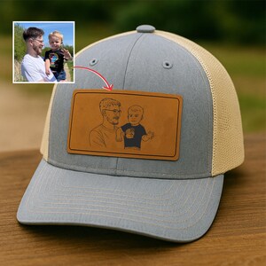 Engraved Outline Portrait from Photo Hat, Custom Dad Portrait Photo Hat, Birthday Gifts for Dad, Personalized New Dad Hat, Father&#39;s Day Gift