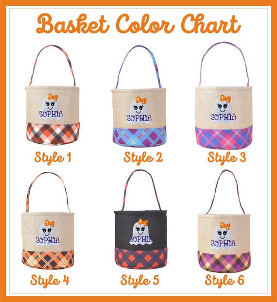 Personalized Halloween Trick Or Treat Basket - Custom Name Candy Bucket For Boys & Girls (Pumpkin, Ghost Designs)
