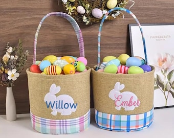 Cestino personalizzato con coniglietto pasquale, cestino ricamato con nome personalizzato, cestino pasquale monogrammato per bambini, cestino per la caccia alle uova di Pasqua per bambini, regalo di Pasqua