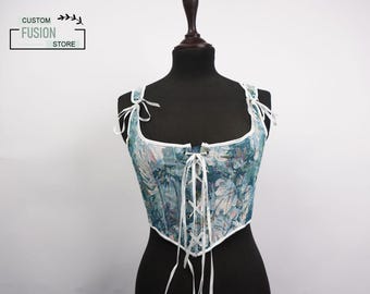 Renaissance Corset Top, Medieval Milkmaid Bustier, Floral Overbust Corset, Ren Faire Bodice, Vintage Corset Top,Cottagecore Corset for Women
