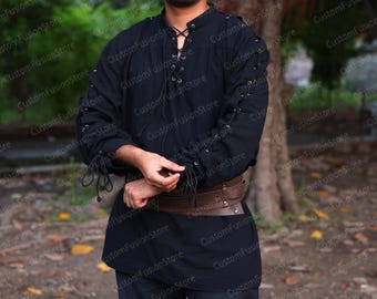 Renaissance Viking Larp Tunic, Ren Faire Pirate Cosplay Shirt, Medieval Aesthetic Tunic for Mens, Vintage Viking Shirt, Retro Cotton Tunic