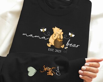 Mama Bear Sweatshirt, Momma Bear Sweatshirt, Winnie the Pooh Sweatshirt, Personalised Mum Sweatshirt with Children's Names, Gift for Mom