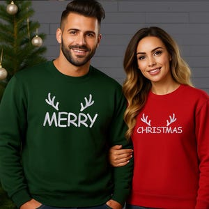Couple Matching Christmas Sweatshirt, Embroidered Merry Christmas Sweater, Couples Crewneck Sweatshirt, Xmas Holiday Sweater, Christmas Gift