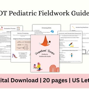 Guía de referencia rápida de terapia ocupacional pediátrica, imprimible, descarga instantánea, trabajo de campo, estudiante de terapia ocupacional, NBCOT, COTA,