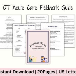 Occupational Therapy Acute Care Quick Reference Guide, Printable, Instant Download, Fieldwork, OT Student, NBCOT, COTA,