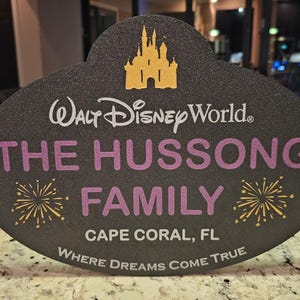 Custom 4-Color Disney Name Tag Plaque Plate Sign for Strollers, Golf Carts, Scooters, Wheelchairs, Walls, and more!
