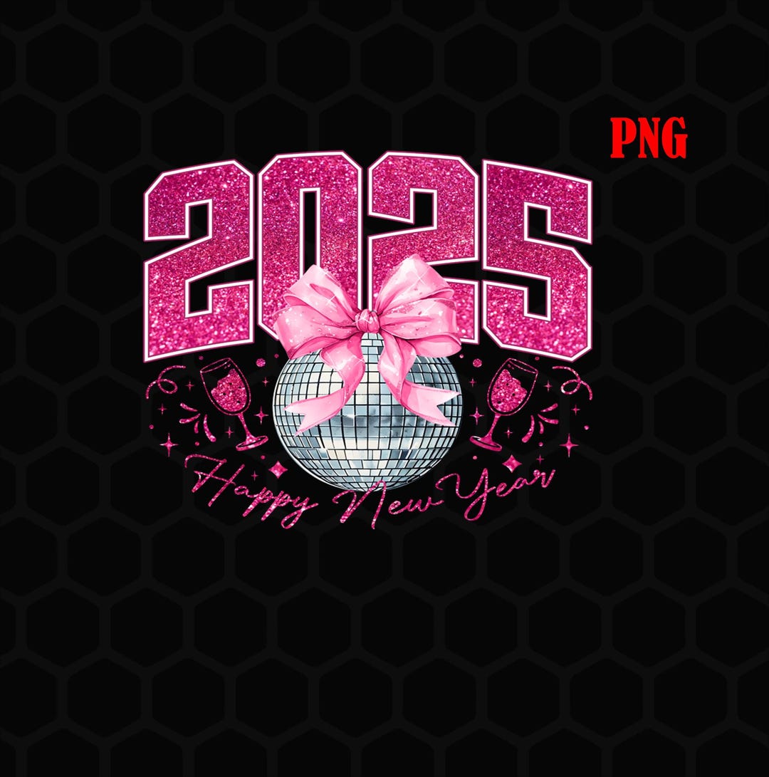 Happy New Year 2025 Png, Pink Coquette Bow Png, Retro New Years Png ...