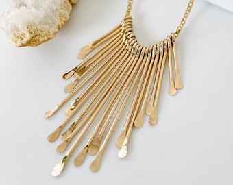 14Kt Gold Fill Fringe Necklace, Handcrafted Jewelry Boho Silver Necklace, Retirement Gift Necklace and Everyday Necklace for Work