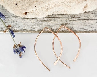 Hammered Arc Earrings -Small // 14Kt  Rose Gold Fill // Open Hoop // Pull Through // Minimalist Earrings