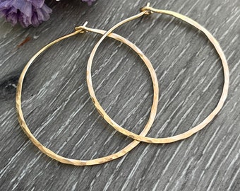 Large Hammered Round Hoop Earrings Perfect for Everyday and Made with 14K Gold Fill, Light Weight and Minimalist, Perfect Gift for Women