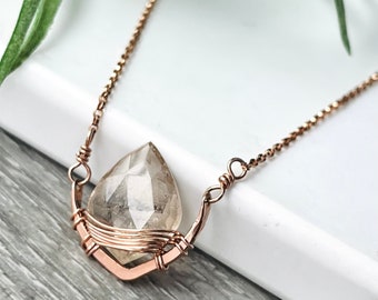 Dainty Imperial Topaz Necklace, Rose Gold & Gemstone Necklace, Fall Leaf Jewelry, November Birthstone Crystal Necklace