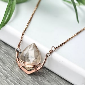 Dainty Imperial Topaz Necklace, Rose Gold & Gemstone Necklace, Fall Leaf Jewelry, November Birthstone Crystal Necklace image 1