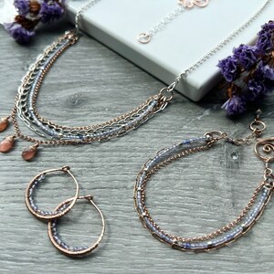 Tanzanite Beaded Hoop Earrings, Small 14k Rose Gold Filled Wire Wrapped Earrings, Powder Blue Gemstone Hoops, Unique Hoops image 7