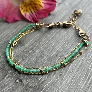 Gold & Chrysoprase Bracelet, Multi Strand Gemstone Bracelet, Perfect Gift For Women, Daughter or Wife. image 1