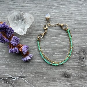 Gold & Chrysoprase Bracelet, Multi Strand Gemstone Bracelet, Perfect Gift For Women, Daughter or Wife. image 3