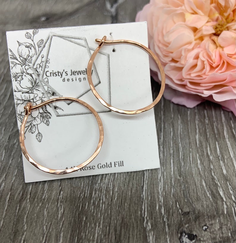 Rose Gold Hammered Circle Hoops , Small Hoop Earrings, Dainty Round Hoops, Gift for her, Best Friend Gift image 10
