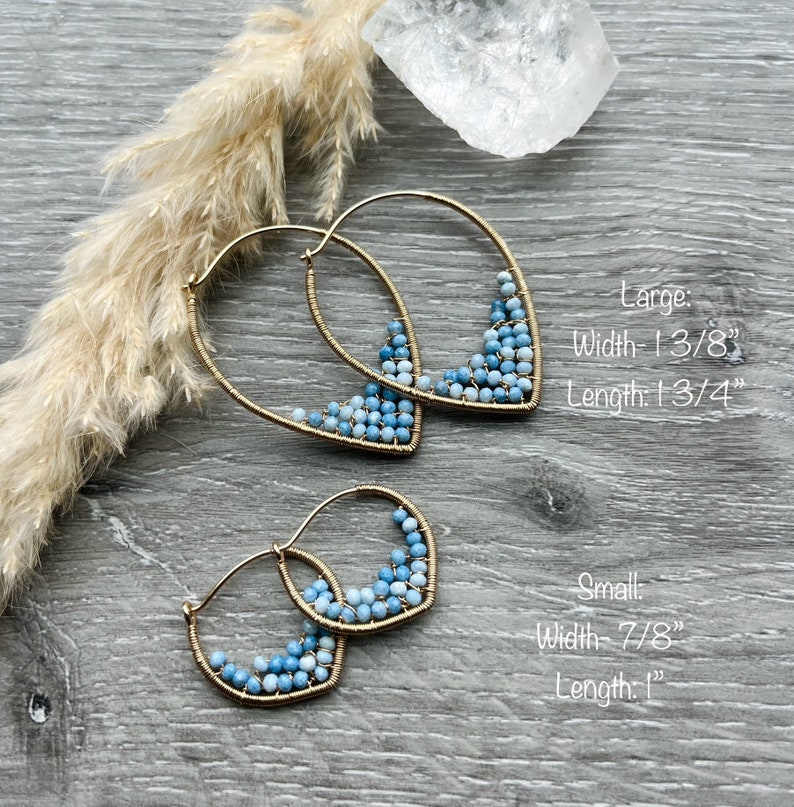 Blue Opal Hoop Earrings, 14k Gold Filled Wire Wrapped Earrings, Powder Blue Gemstone Hoops, Unique Hoops image 7