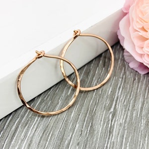 Rose Gold Hammered Circle Hoops , Small Hoop Earrings, Dainty Round Hoops, Gift for her, Best Friend Gift image 8