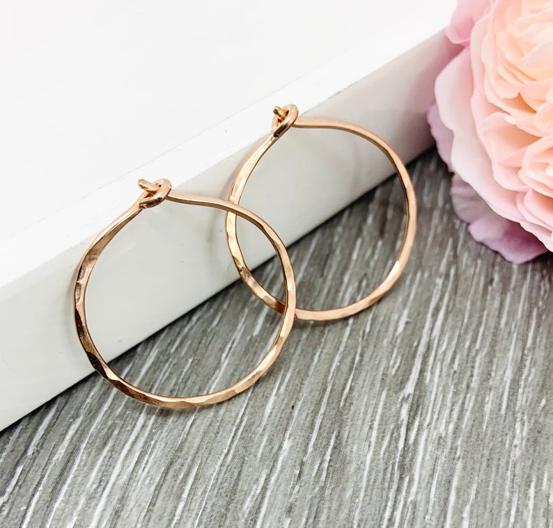 Rose Gold Hammered Circle Hoops , Small Hoop Earrings, Dainty Round Hoops, Gift for her, Best Friend Gift image 8