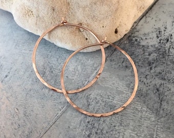 Rose Gold Filled Circle Hammered Hoop Earrings // Round // Simple // Everyday // Light Weight // Textured // Handmade //