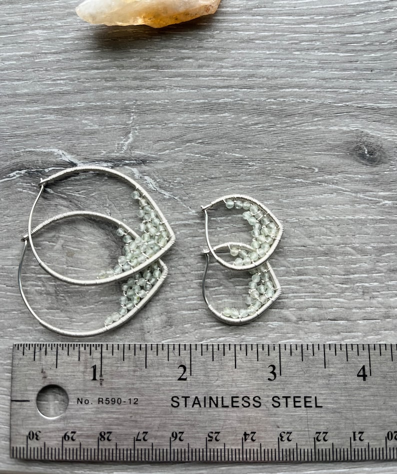 Prehnite Hoop Earrings, 14k Gold Filled Wire Wrapped Earrings, Powder Blue Gemstone Hoops, Unique Hoops image 5