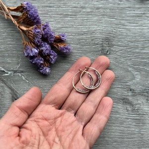 Tanzanite Beaded Hoop Earrings, Small 14k Rose Gold Filled Wire Wrapped Earrings, Powder Blue Gemstone Hoops, Unique Hoops image 4